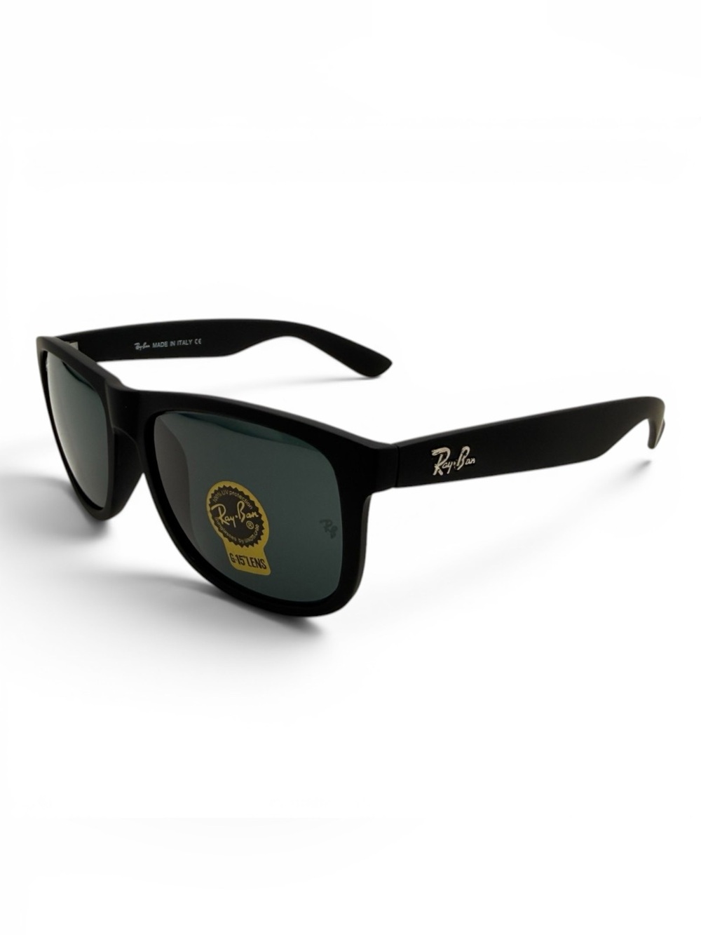 Ray-Ban Black Frame Sunglasses with Dark Green Lenses